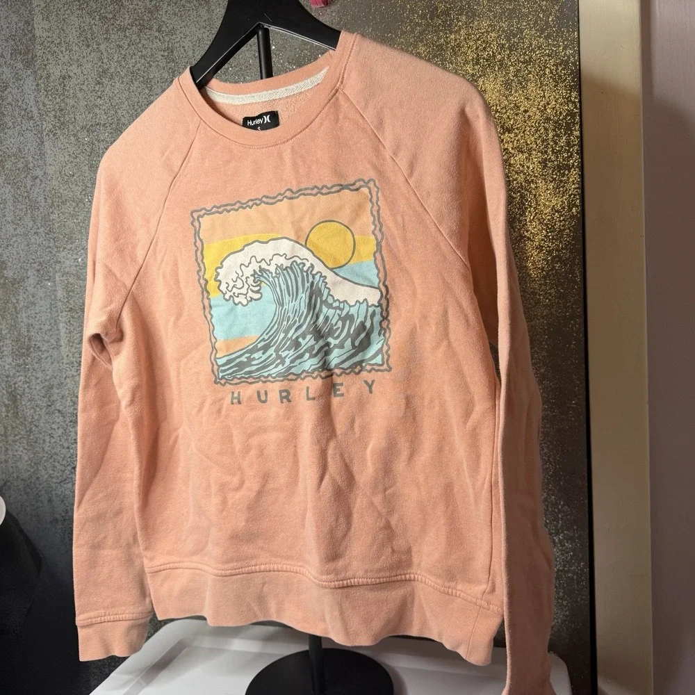Hurley Pink Graphic Pullover Sweatshirt Crew Neck Womens S Cotton Fleece Vintage - Picture 5 of 6
